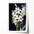 Botanical wall art print featuring a vibrant orchid design in rich colors, rolled for easy display, ideal for adding elegance to home decor.