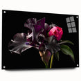 Side view of a botanical peony design wall art collection displayed under acrylic glass, showcasing vibrant colors and intricate floral details, ideal for home decor.