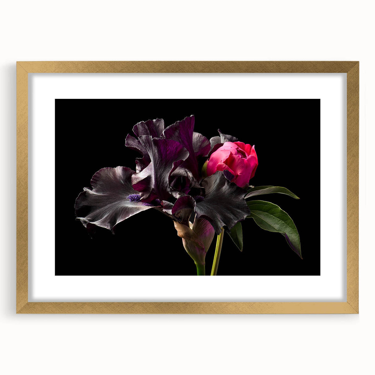 Framed botanical wall art featuring a delicate peony design with a gold mat, ideal for enhancing home decor with a touch of elegance and nature-inspired beauty.