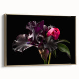 Framed botanical wall art featuring a vibrant peony design in gold tones, showcasing intricate floral details against a soft background, perfect for home decor.