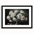 Elegant black-framed wall art featuring a botanical peony design, showcasing delicate pink and white flowers on a soft beige background, perfect for home decor.