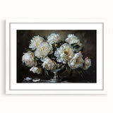 Framed botanical wall art featuring a stunning peony design, showcasing vibrant colors against a white mat, perfect for home decor or as a thoughtful gift.
