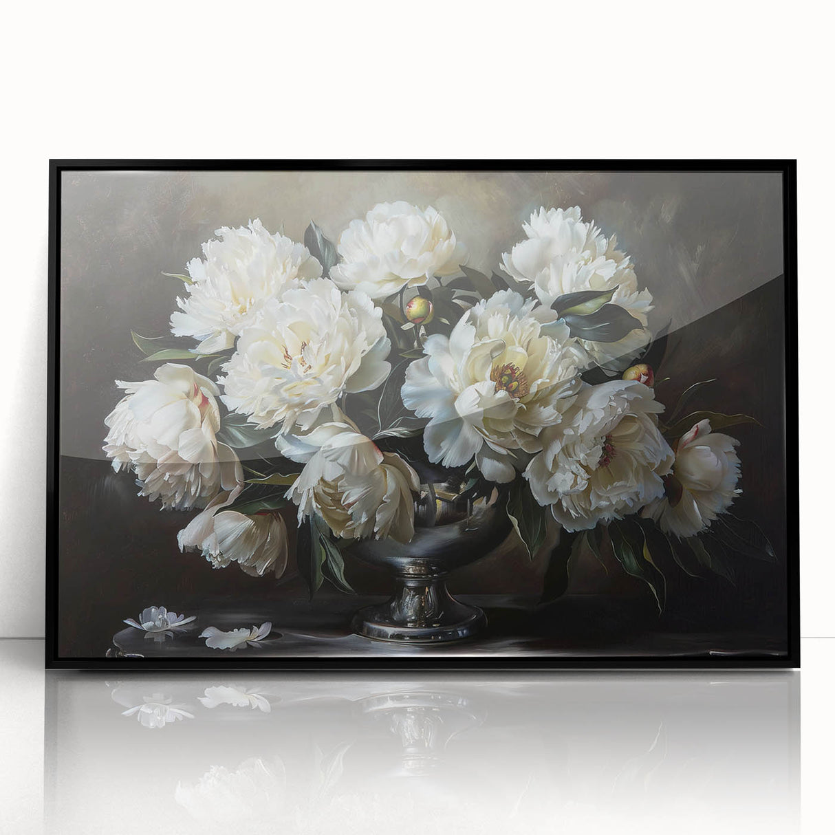 Framed wall art featuring a botanical peony design in vibrant pink and green hues, presented in a sleek black frame, perfect for enhancing modern home decor.