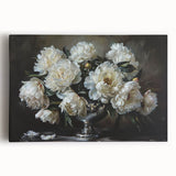 Stretched canvas wall art showcasing a vibrant botanical peony design with rich pink and green colors, ideal for home decor or floral-themed interiors.