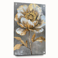 Acrylic wall art featuring a botanical peony design, elegantly displayed from the side with decorative pins, showcasing vibrant colors and intricate details. Perfect for home decor enthusiasts seeking floral themes.