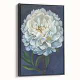 Framed canvas wall art featuring a botanical peony design in vibrant colors, showcasing a black frame, ideal for home decor. Perfect for floral enthusiasts.