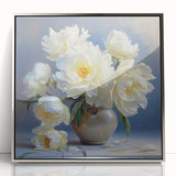Framed botanical wall art showcasing a delicate peony design, elegantly presented in silver-acrylic, perfect for home decor enthusiasts seeking floral elegance.