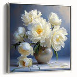 Framed botanical wall art featuring a vibrant peony design, elegantly displayed with a sleek silver frame, perfect for enhancing home decor with floral elegance.