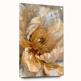 Elegant botanical peony wall art design displayed on acrylic glass, showcasing vibrant colors and intricate floral details, ideal for modern home decor.