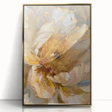 Framed wall art showcasing a botanical peony design in vibrant hues of pink and green, set in an elegant gold frame, perfect for home decor.