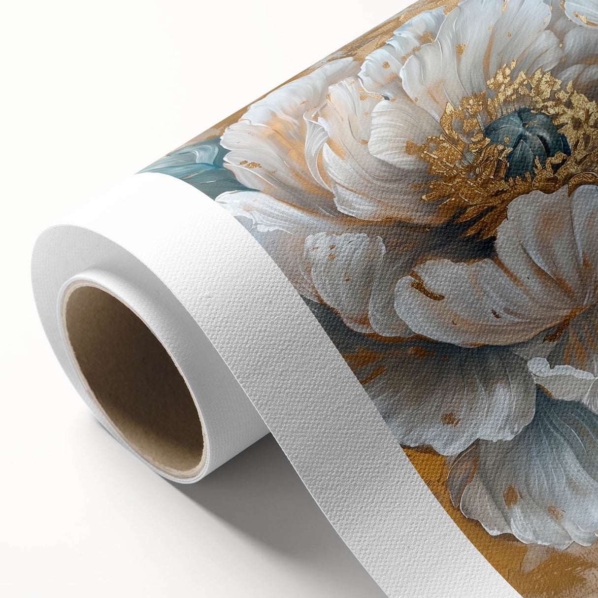 Botanical wall art featuring a vibrant peony design on rolled canvas, showcasing rich colors and intricate details, perfect for home decor.