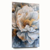 Acrylic wall art featuring a botanical peony design, elegantly displayed in a side view with pins, showcasing vibrant colors and intricate floral details. Perfect for enhancing home decor.