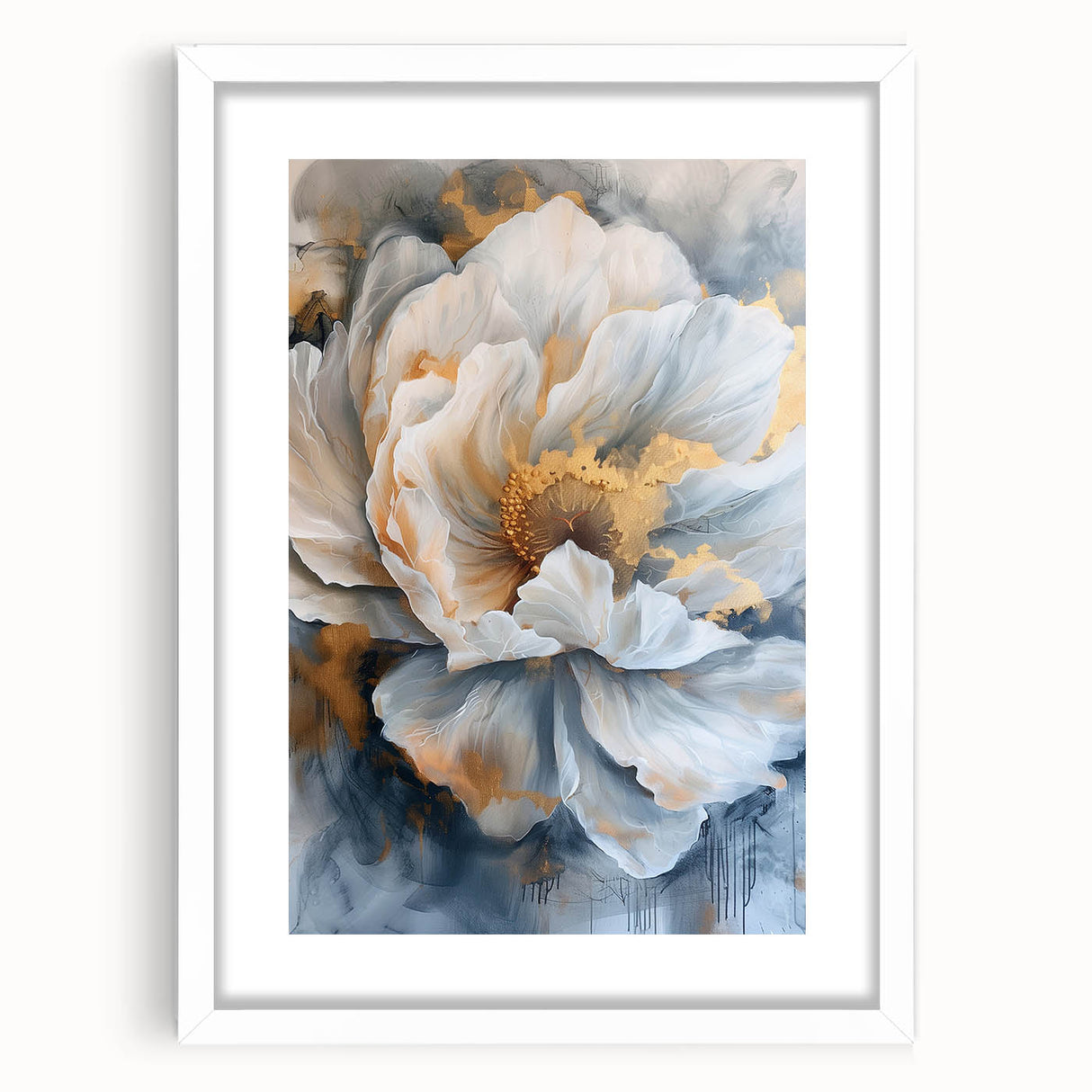 Botanical wall art featuring a beautifully framed peony design in white, showcasing delicate floral details and a modern aesthetic, perfect for home decor.