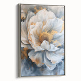 Framed botanical wall art featuring a delicate peony design in soft pink and green hues, displayed with a sleek silver frame, adding elegance to any decor.
