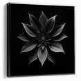 Framed botanical wall art featuring a poinsettia design on black canvas, showcasing vibrant colors and intricate floral details, ideal for home decor.
