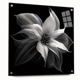 Acrylic wall art featuring a botanical poinsettia design in vibrant colors, showcasing a side view with decorative pins for easy hanging, perfect for home decor.