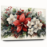 Acrylic glass wall art featuring a vibrant botanical poinsettia design, showcasing detailed floral elements in rich colors, ideal for home decor or gifting.