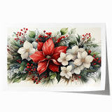 Botanical wall art print featuring a vibrant poinsettia design in rich reds and greens, rolled for easy display and shipping, perfect for seasonal décor.