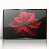 Framed wall art featuring a botanical poinsettia design in vibrant colors, presented in a sleek gold frame, ideal for enhancing home decor with a touch of nature.