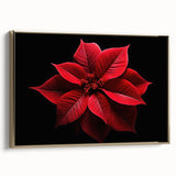 Framed botanical wall art featuring a vibrant poinsettia design in gold tones, showcasing intricate floral details and a sleek side view, perfect for home decor.