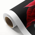 Vibrant rolled canvas print showcasing a detailed botanical design of a poinsettia, featuring rich red and green colors, perfect for holiday decor or floral art enthusiasts.