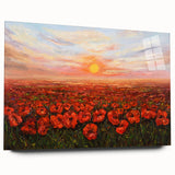 Botanical poppy wall art collection displayed in an acrylic frame, showcasing vibrant red and green colors, perfect for home decor enthusiasts and nature lovers.