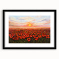 Botanical wall art featuring a vivid poppy design, framed in black with a mat, showcasing intricate floral details ideal for home decor. Perfect for nature lovers.