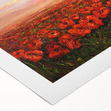 Vibrant botanical wall art featuring a poppy design on rolled canvas, showcasing intricate floral details and rich colors, ideal for home decor.