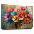 Vibrant botanical poppy wall art collection displayed in a sleek acrylic frame, showcasing intricate floral designs and elegant pins for secure mounting. Ideal for enhancing home decor with a touch of nature-inspired elegance.