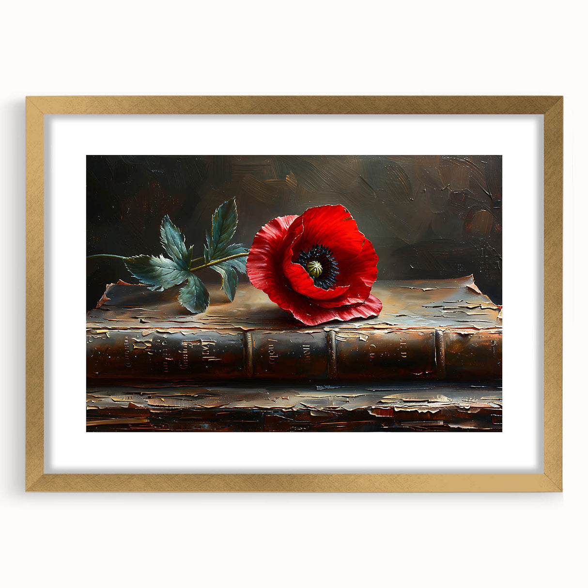 Botanical poppy wall art collection framed in gold with a white mat, showcasing vibrant flowers against a neutral background, perfect for home decor.