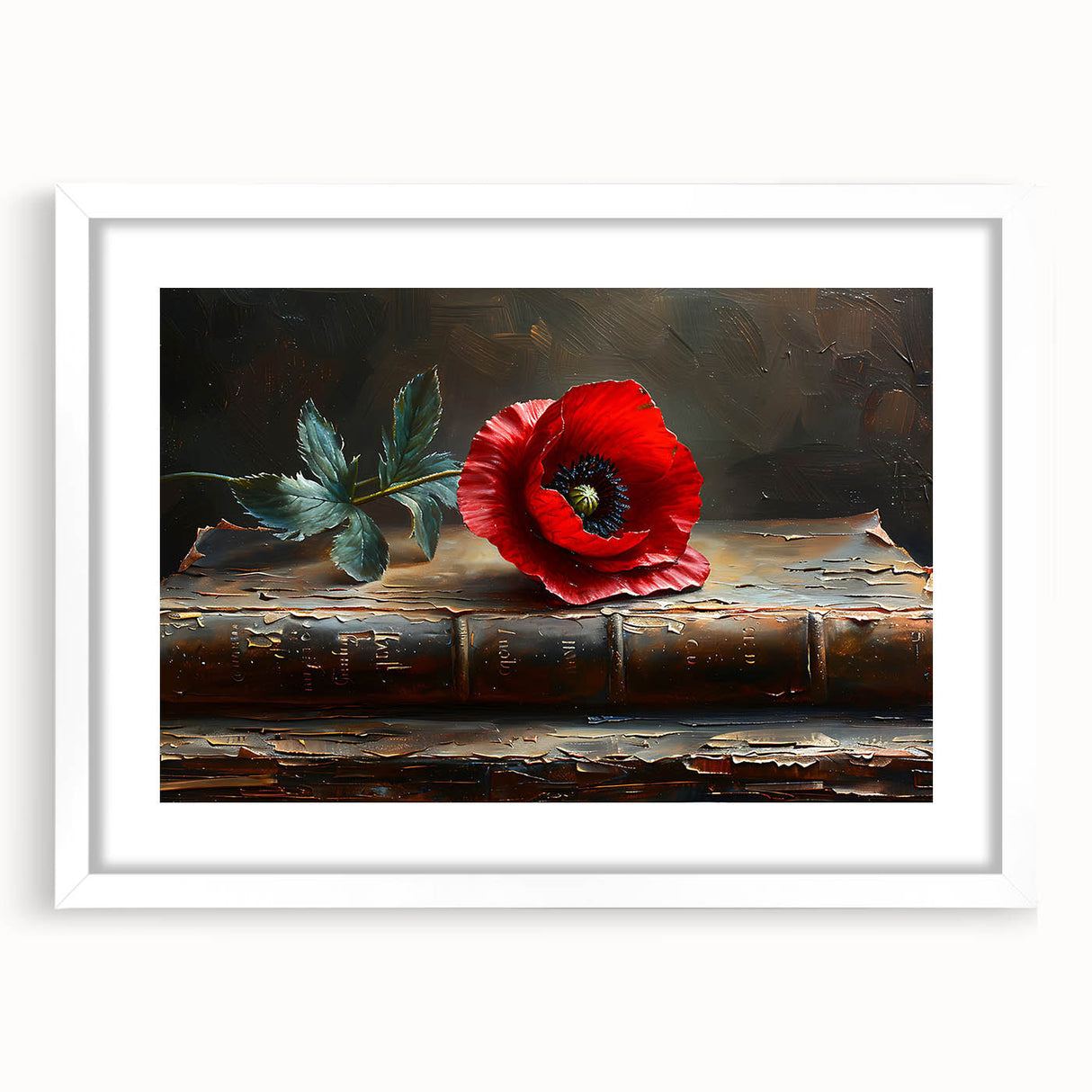 Botanical wall art featuring a vibrant poppy design in a white frame with matting, showcasing intricate floral details perfect for home decor enhancement.