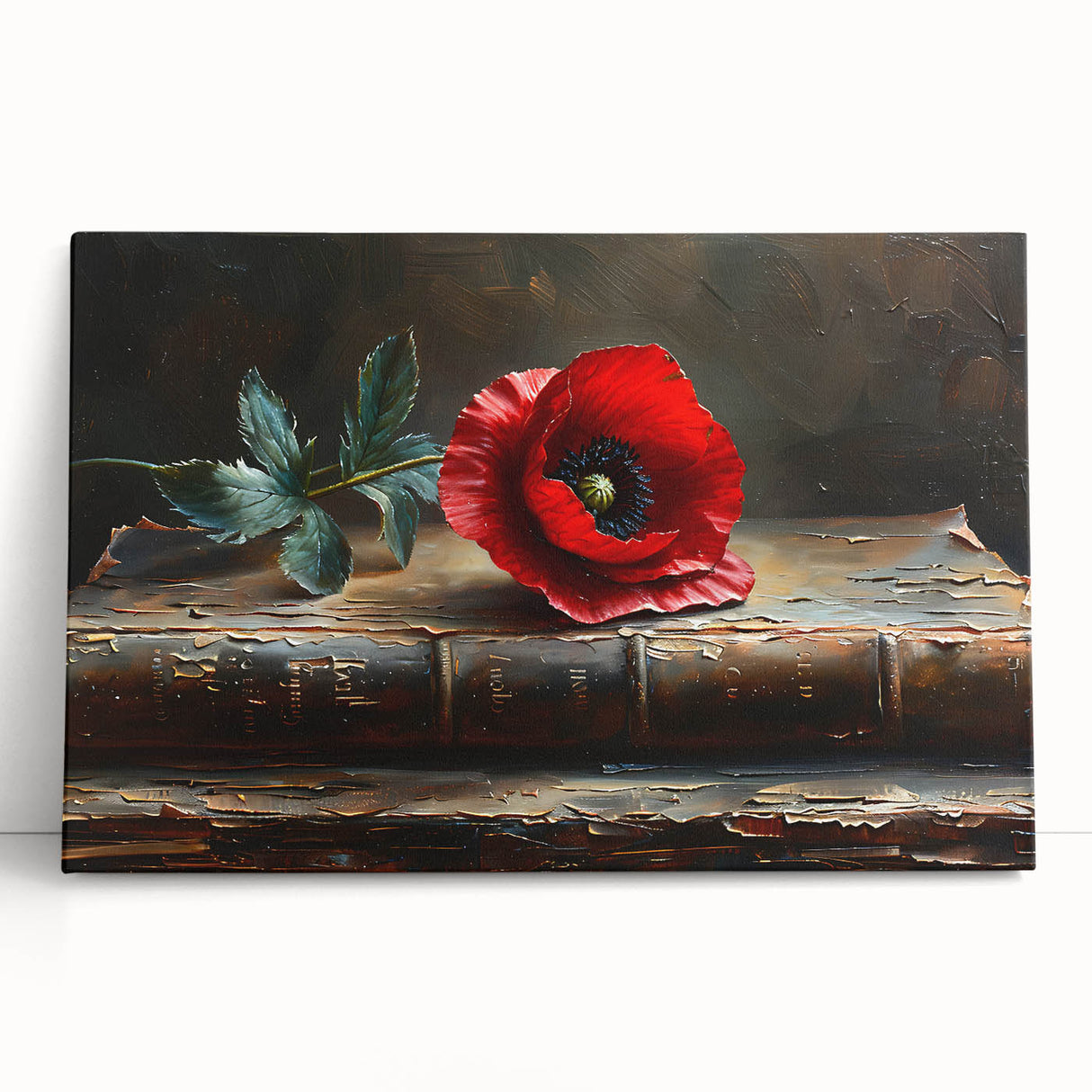 Vibrant botanical poppy wall art on stretched canvas, showcasing vivid colors and intricate details, perfect for enhancing modern home decor with floral elegance.