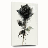 Acrylic glass wall art piece showcasing a botanical rose design in vibrant colors, elegantly displayed from a side view, emphasizing its sleek edges and modern aesthetics. Perfect for floral decor enthusiasts seeking stylish home accents.