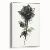 Framed botanical wall art featuring a detailed rose design on a white canvas, showcasing vibrant colors and elegant floral elements, perfect for home decor.