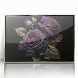 Framed botanical rose wall art featuring intricate floral designs in vibrant colors, set in a silver frame, perfect for home decor enhancement and elegance.