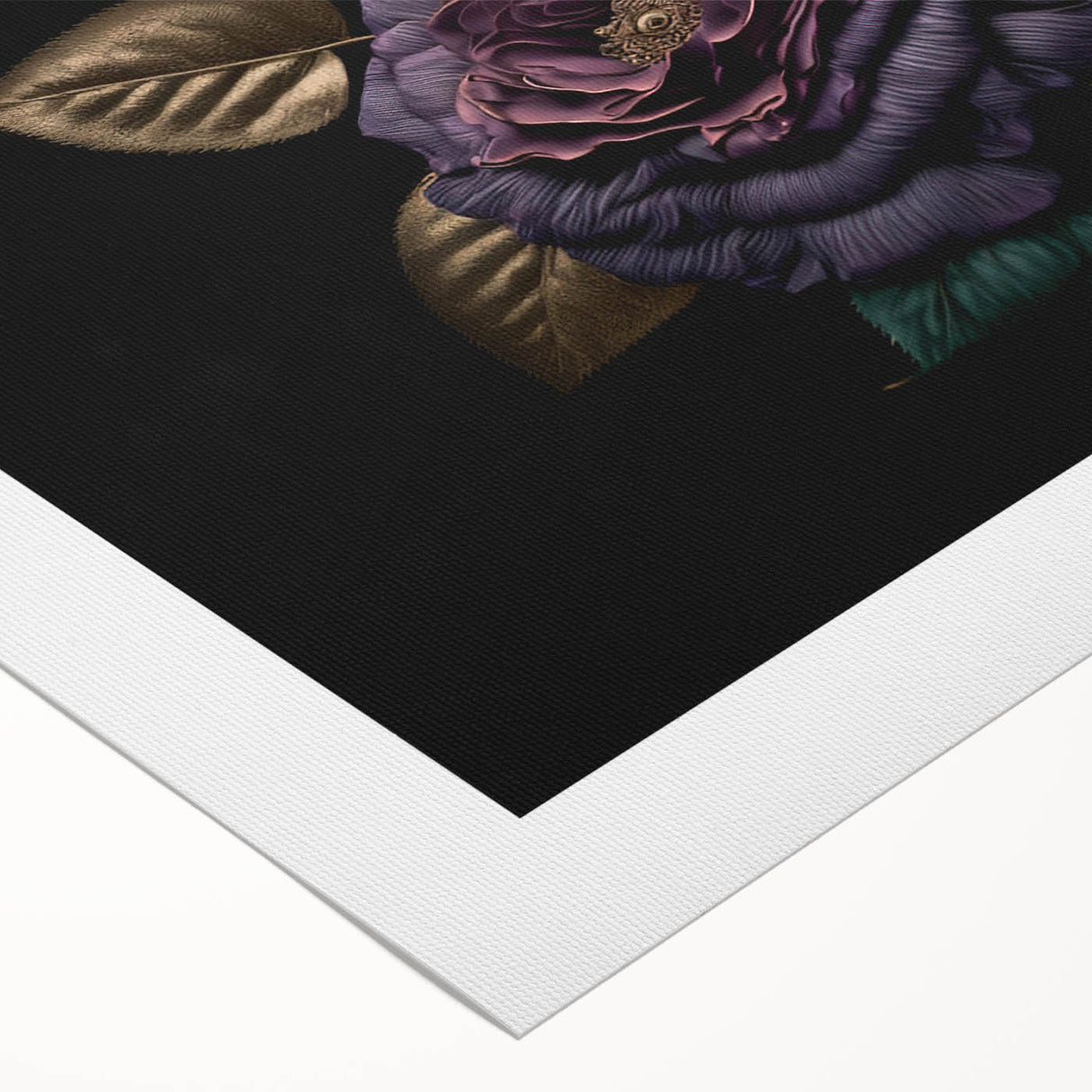 Botanical wall art featuring a delicate rose design on rolled canvas, showcasing intricate details and vibrant colors, perfect for home decor.