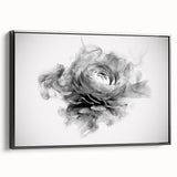 Framed botanical wall art featuring a beautifully detailed rose design on canvas, set against a sleek black frame, perfect for home decor. Ideal for floral enthusiasts.