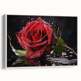 Framed canvas wall art showcasing a botanical rose design, featuring delicate pink and white roses against a clean white background, perfect for home decor.