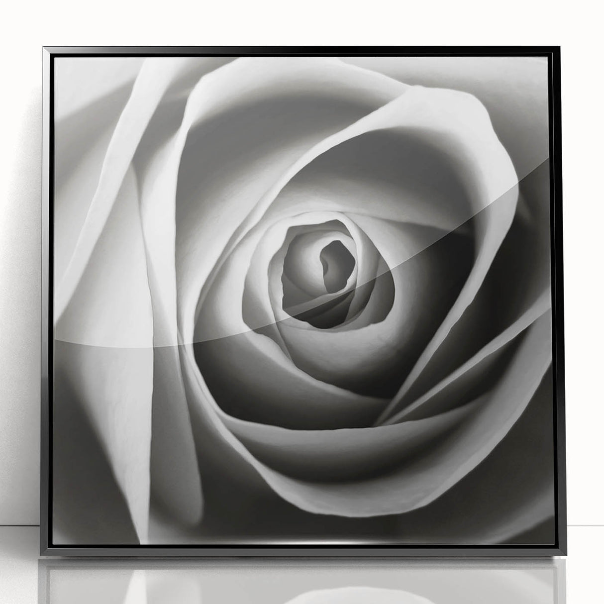 Framed wall art featuring a botanical rose design with vibrant pink and green colors, enclosed in a sleek black frame, perfect for home or office decor.