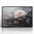 Framed wall art featuring a botanical rose design in vibrant colors, set in a sleek black frame, perfect for enhancing home decor with floral elegance. Ideal for art lovers seeking nature-inspired decorations.