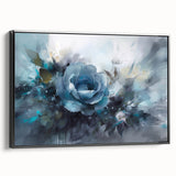 Framed black canvas wall art showcasing a botanical rose design with vibrant colors and intricate details, ideal for home decor to enhance any room's aesthetic.