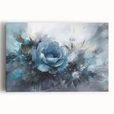 Botanical rose wall art design on stretched canvas, showcasing intricate floral details in soft pink and green hues, perfect for elegant home decor.