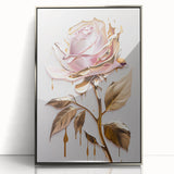 Framed botanical wall art showcasing a detailed pink rose design with silver accents, perfect for home decor and floral enthusiasts, enhancing any living space.