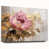 Elegant botanical wall art print showcasing a detailed rose design on acrylic glass, side view highlighting vibrant colors and sleek edges, perfect for home decor.