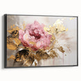Framed botanical rose wall art in a sleek black frame, showcasing delicate pink and white roses against a soft green backdrop, perfect for home decor.