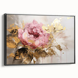 Framed botanical rose wall art in a sleek black frame, showcasing delicate pink and white roses against a soft green backdrop, perfect for home decor.