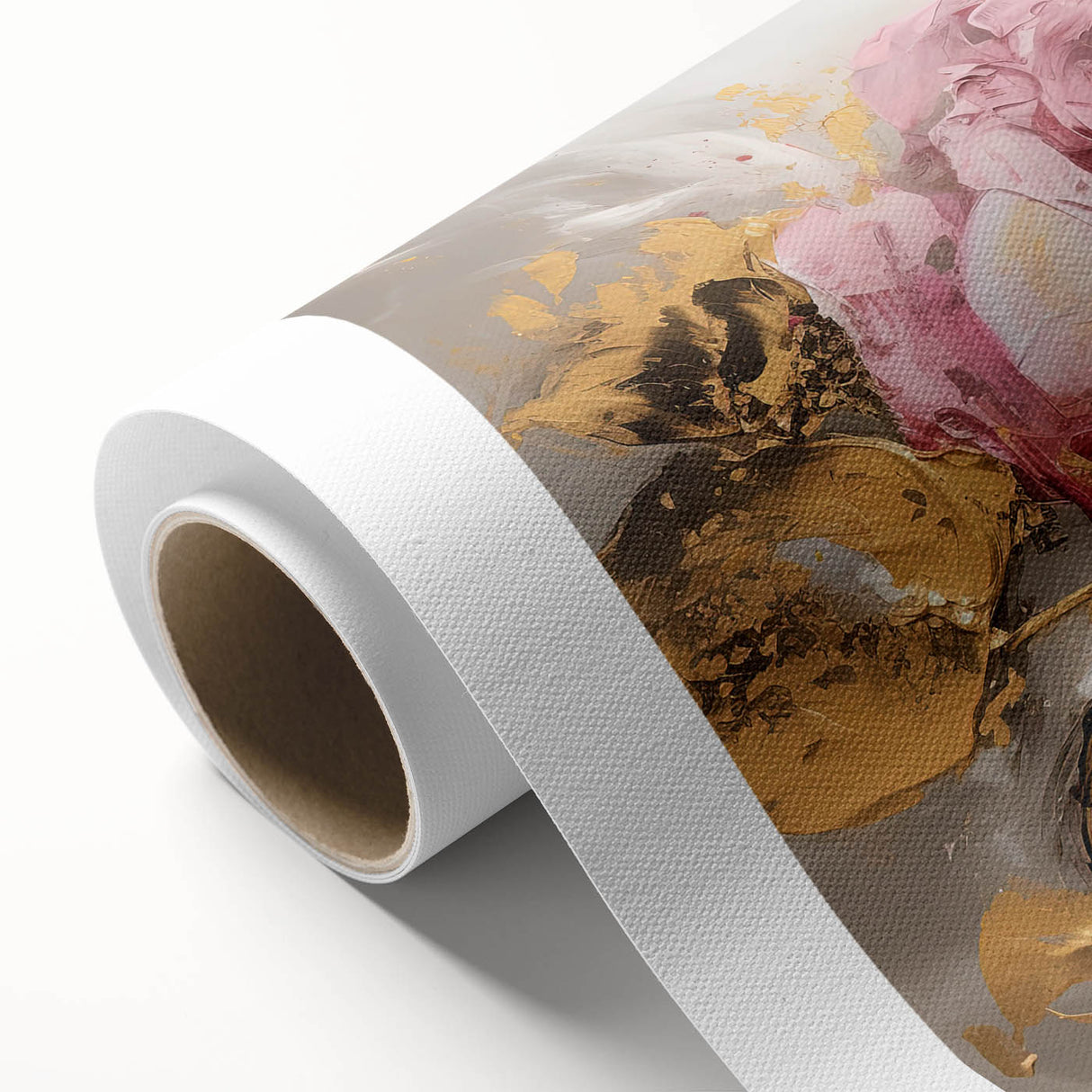 Botanical wall art showcasing a detailed rose design on rolled canvas, perfect for home decor, featuring vibrant colors and a delicate floral pattern.