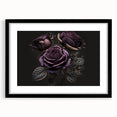 Botanical rose wall art design framed in black with a mat, showcasing elegant floral details and vibrant colors, perfect for home decor enhancement.