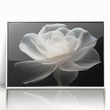 Framed botanical wall art featuring a delicate rose design in soft pink and green hues, showcased with a sleek white frame, perfect for enhancing home decor.