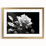 Elegant framed wall art featuring a botanical rose design with a gold mat, perfect for home decor. Ideal for adding a touch of sophistication to any room.